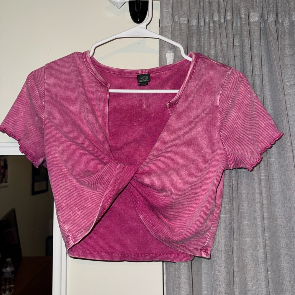 Target Pink Tie Front Crop Blouse Short Sleeve
